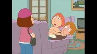 Horny Lois and Meg from Family Guy share one dick in nasty threesome